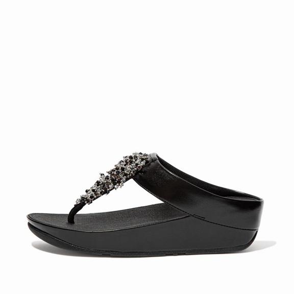 Fitflop Rumba Faux Leather Toe Post Sandals Black Womens - South Africa (PUDR97154)